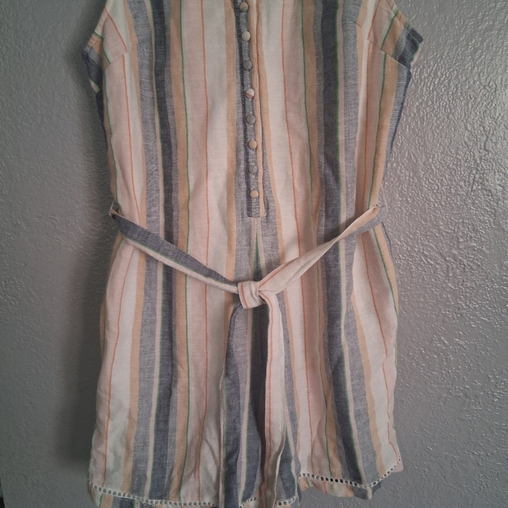 American Eagle Striped Multi Color Cotton Linen Blend Romper MT - Picture 4 of 8